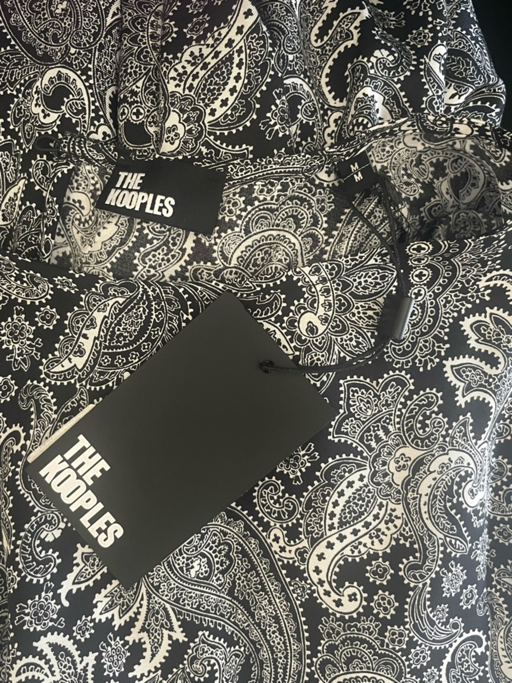 The Kooples Paisley Mini Dress Black White Tie Waist Long Sleeve NWT FR M / US S - Picture 8 of 12